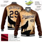 Custom Wolf Fullmoon 3D Pattern Bomber Jacket - Personalized Black-White Varsity Letterman with Team Name and Number Personalized
