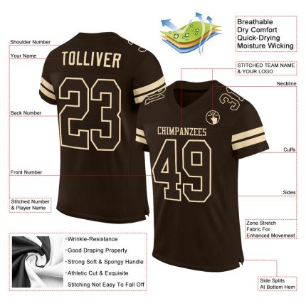 Custom Authentic Football Jersey - Personalized Brown Cream Mesh with Team Name and Number Personalized Brown Brown-Cream