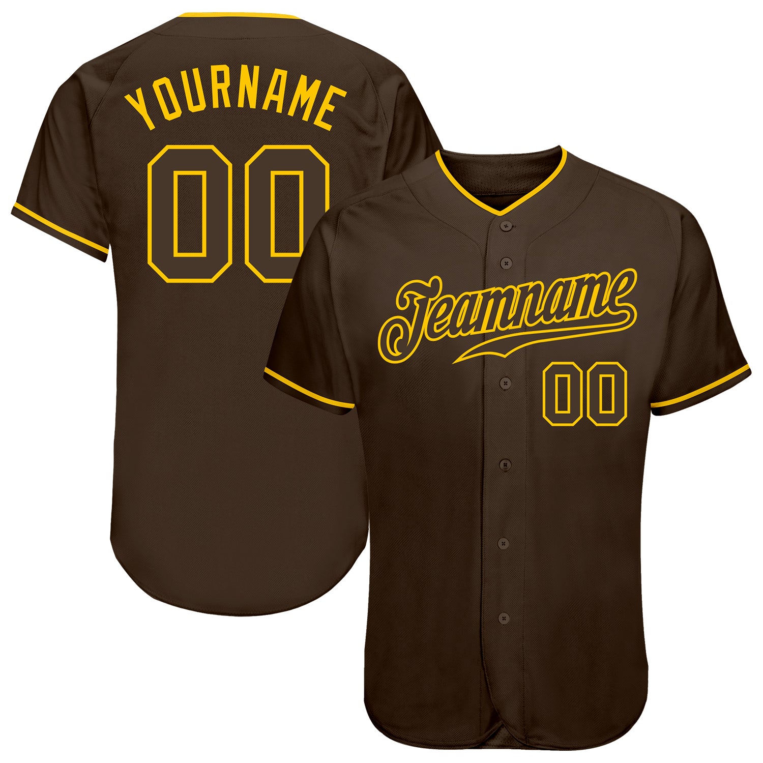 Personalized Custom Name and Number Brown Gold Baseball Jersey - Authentic Team Gear Personalized Brown Brown-Gold Authentic