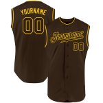 Custom Name and Number Sleeveless Baseball Jersey - Personalized Brown and Gold Authentic Team Jersey Personalized Brown