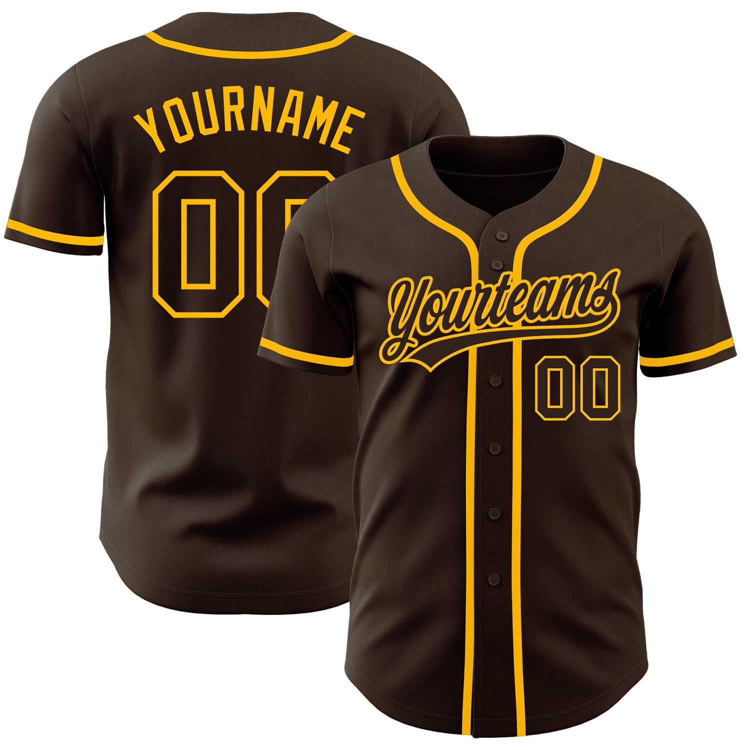Custom Brown-Gold Baseball Jersey for Men and Women - Personalized Design Personalized Brown Brown-Gold Baseball Jersey 2