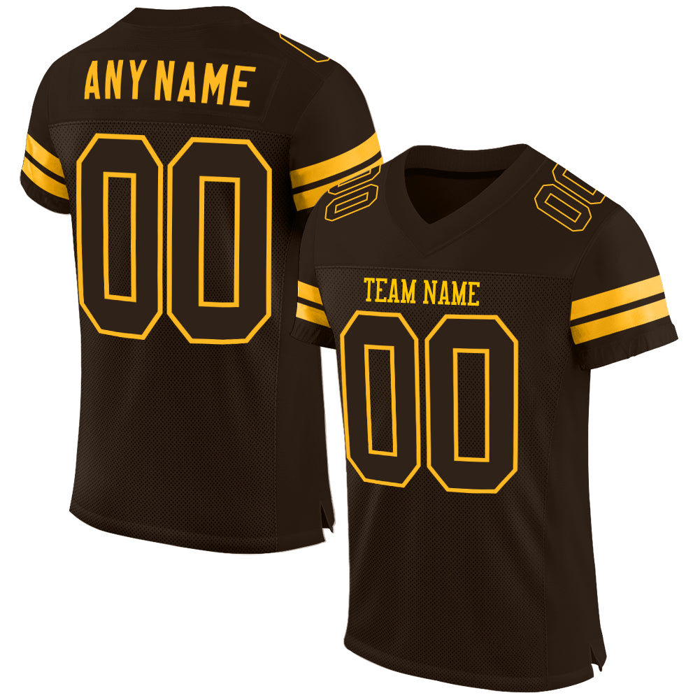 Personalized Brown and Gold Football Jersey - Custom Mesh Team Jersey Personalized Brown Brown-Gold Mesh Football Jersey