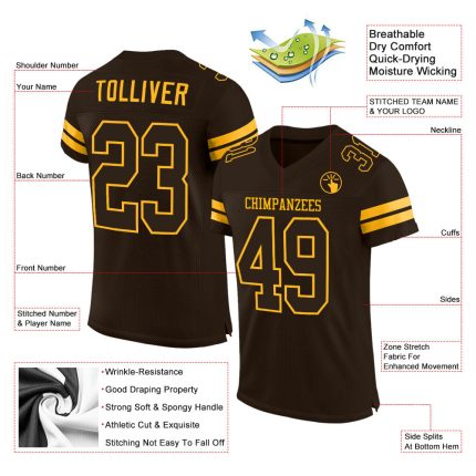 Personalized Brown and Gold Football Jersey - Custom Mesh Team Jersey Personalized Brown Brown-Gold Mesh Football Jersey