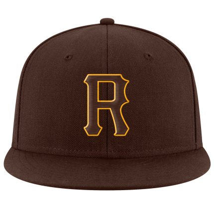 Personalized Adjustable Snapback Hat in Brown and Gold Stitching Personalized Brown Brown-Gold Stitched Adjustable Snapback
