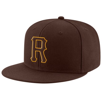 Custom Name Number Adjustable Snapback Hat Brown and Gold Stitched Personalized Team Cap Personalized Brown Brown-Gold Stitched