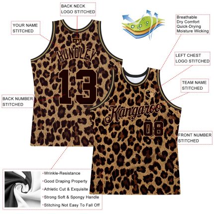 Personalized 3D Leopard Basketball Jersey in Brown & Old Gold - Custom Team Wear Personalized Brown Brown-Old Gold 3D Leopard