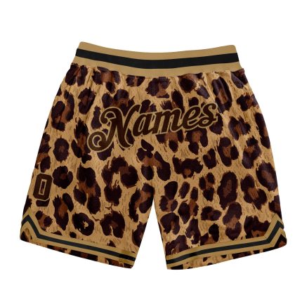 Custom 3D Leopard Print Basketball Shorts in Brown & Old Gold - Personalized Sportswear Personalized Brown Brown-Old Gold