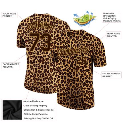Personalized 3D Leopard Performance T-Shirt in Brown & Old Gold - Custom Graphic Tee Personalized Brown Brown-Old Gold 3D