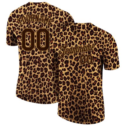 Personalized 3D Leopard Performance T-Shirt in Brown & Old Gold - Custom Graphic Tee Personalized Brown Brown-Old Gold 3D