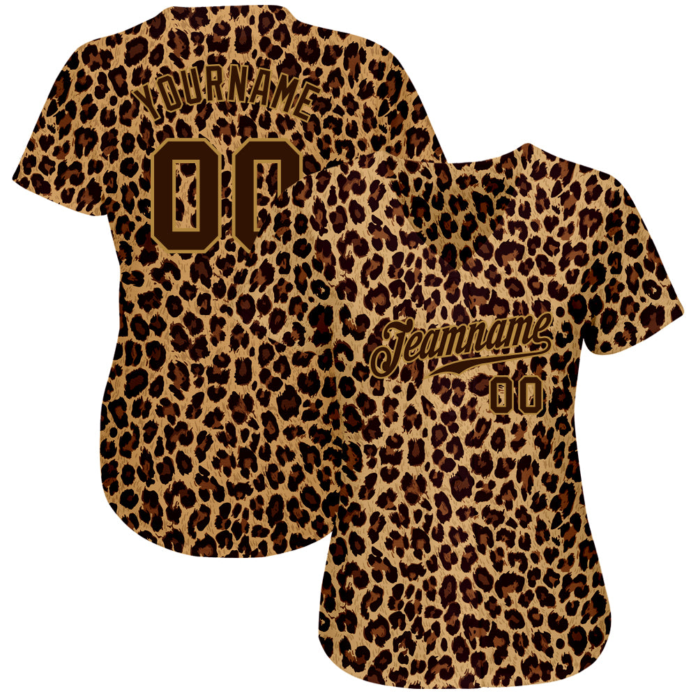 Personalized Brown Brown-Old Gold 3D Pattern Design Leopard Authentic Baseball Jersey Team Custom Name and Number Custom Leopard Baseball Jersey - Personalized Brown Old Gold 3D Pattern with Name and Number Personalized Brown Brown-Old - Image 2