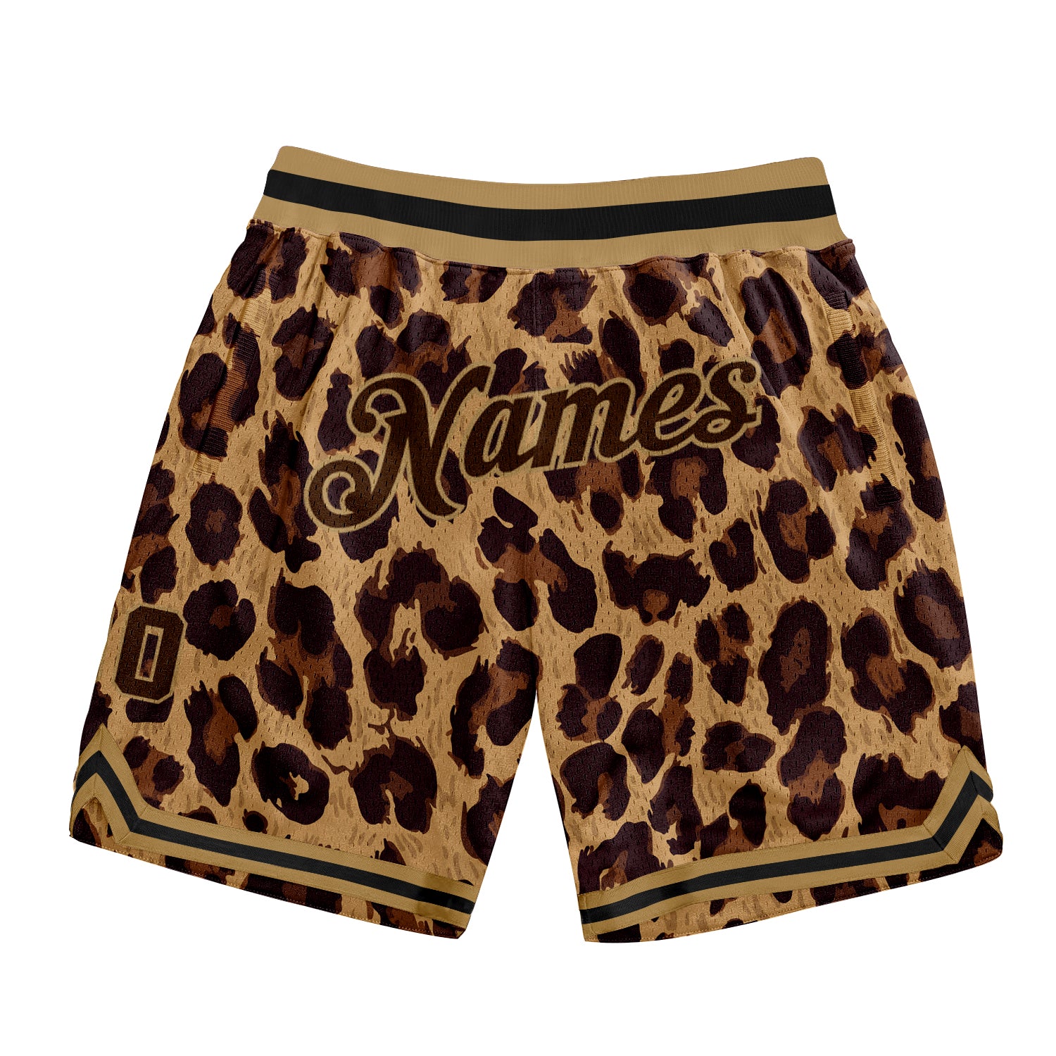 Custom Leopard Basketball Shorts with 3D Pattern, Personalized Brown and Gold Design, Team Name and Number, Style 7325 Personalized