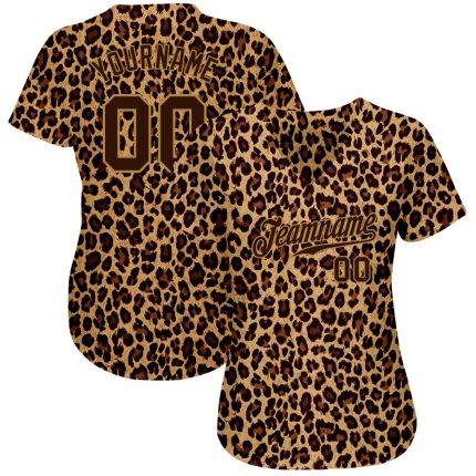 Custom Leopard Softball Jersey - Personalized 3D Pattern, Team Name & Number - Brown and Old Gold Personalized Brown Brown-Old