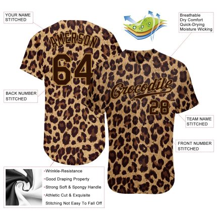 Custom Leopard Softball Jersey - Personalized 3D Pattern, Team Name & Number - Brown and Old Gold Personalized Brown Brown-Old