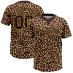 Custom Name and Number Leopard Print Softball Jersey - Personalized Unisex Two-Button Design in Brown and Old Gold Personalized