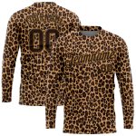 Personalized 3D Leopard Long Sleeve Performance T-Shirt - Brown Brown-Old Gold Personalized Brown Brown-Old Gold Leopard
