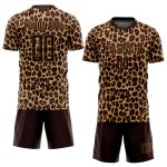 Personalized Leopard Soccer Jersey - Brown and Old Gold Sublimation Uniform Personalized Brown Brown-Old Gold Sublimation