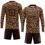 Personalized Leopard Soccer Jersey - Brown and Old Gold Sublimation Uniform Personalized Brown Brown-Old Gold Sublimation