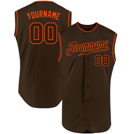 Custom Name and Number Personalized Brown-Orange Authentic Sleeveless Baseball Jersey for Teams Personalized Brown Brown-Orange