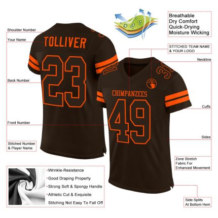 Personalized Brown and Orange Mesh Football Jersey for Men and Women Personalized Brown Brown-Orange Mesh Football Jersey