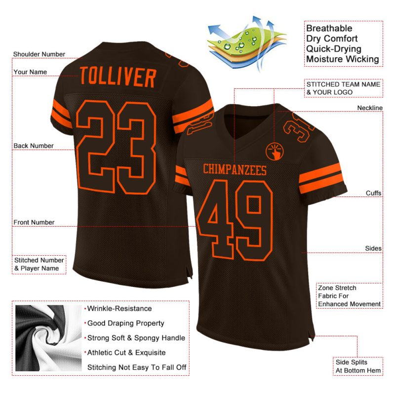 Personalized Brown and Orange Mesh Football Jersey for Men and Women Personalized Brown Brown-Orange Mesh Football Jersey