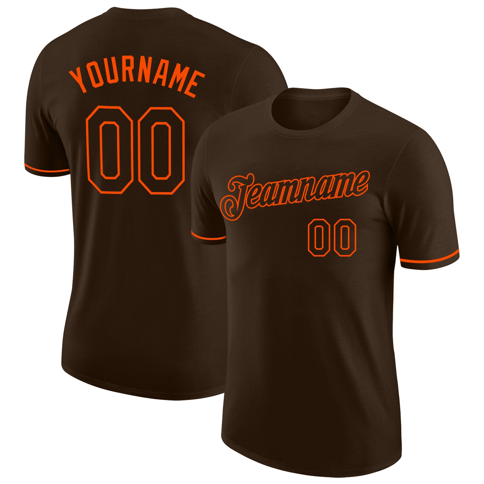 Custom Team Name and Number Brown-Orange Performance T-Shirt - Personalized Sportswear Personalized Brown Brown-Orange Performance