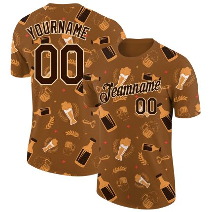 Custom 3D Oktoberfest Beer Festival T-Shirt in Brown and Cream - Performance Tee Personalized Brown City Cream 3D Oktoberfest