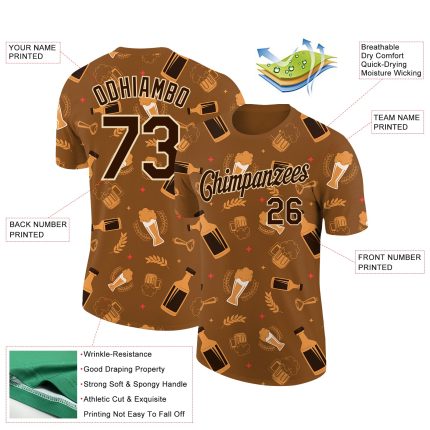 Custom 3D Oktoberfest Beer Festival T-Shirt in Brown and Cream - Performance Tee Personalized Brown City Cream 3D Oktoberfest