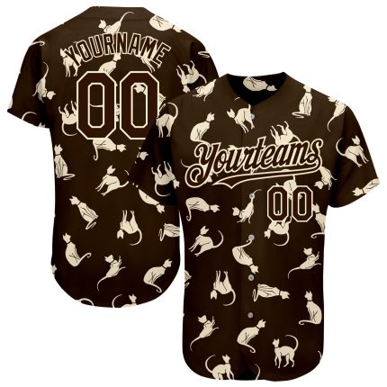 Personalized 3D Cat Baseball Jersey in Brown Cream Color - Unique Custom Apparel Personalized Brown Cream 3D Cat Baseball