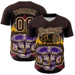 Personalized 3D Football Skull Helmet Baseball Jersey in Brown Cream Personalized Brown Cream 3D Football Skull Helmet Baseball