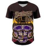 Personalized 3D Football Skull Helmet Baseball Jersey in Brown Cream Personalized Brown Cream 3D Football Skull Helmet Baseball