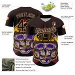 Personalized 3D Football Skull Helmet Baseball Jersey in Brown Cream Personalized Brown Cream 3D Football Skull Helmet Baseball