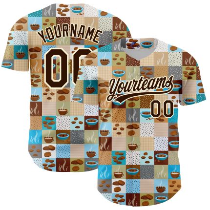 Personalized International Coffee Day Baseball Jersey in Brown Cream - Custom 3D Design Personalized Brown Cream 3D International