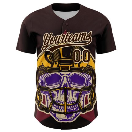 Personalized Football Skull Helmet Jersey with Custom Name & Number - Brown Cream 3D Pattern Design Authentic Baseball Team Gear