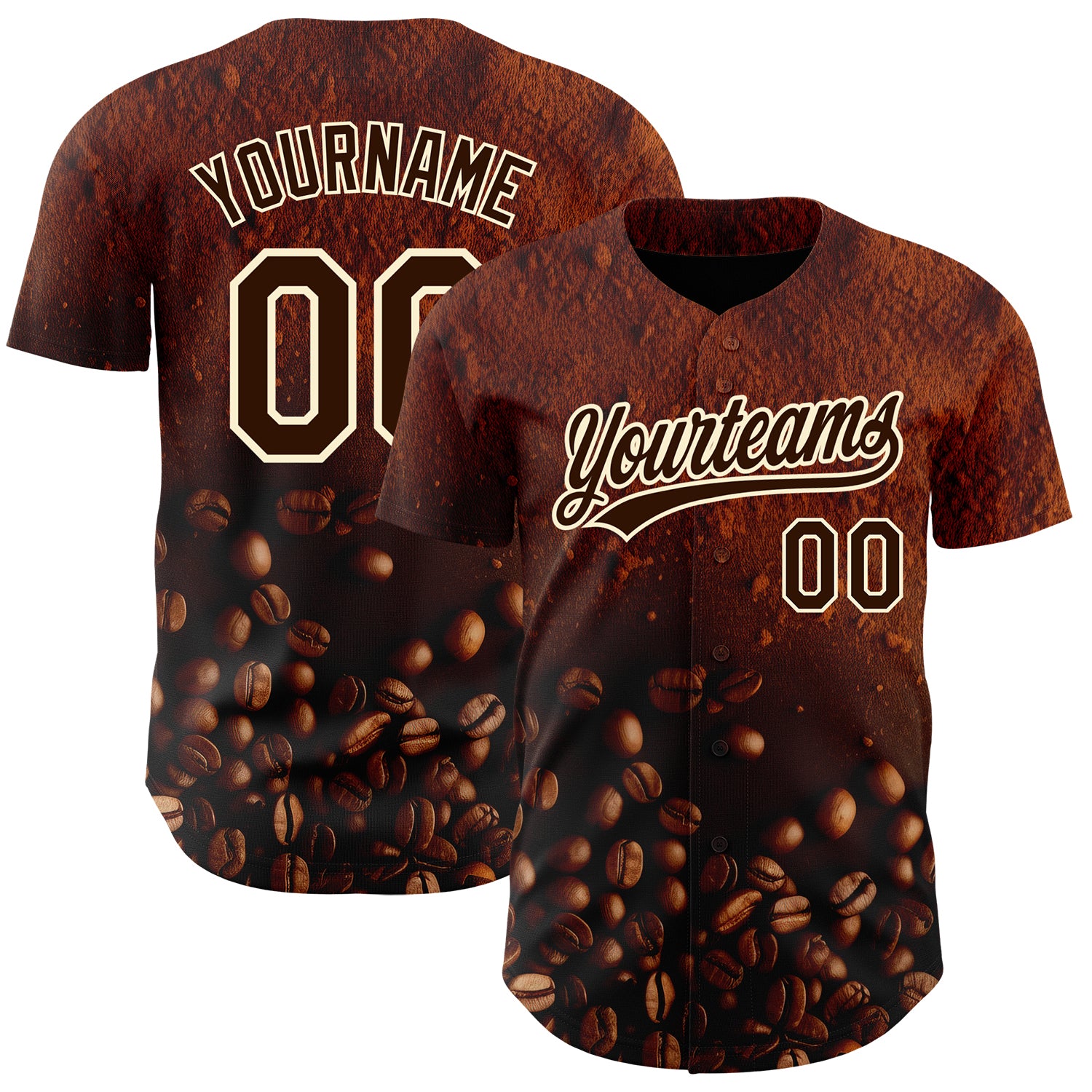 Custom Name and Number Baseball Jersey for International Coffee Day - Personalized Brown Cream 3D Pattern Design Personalized