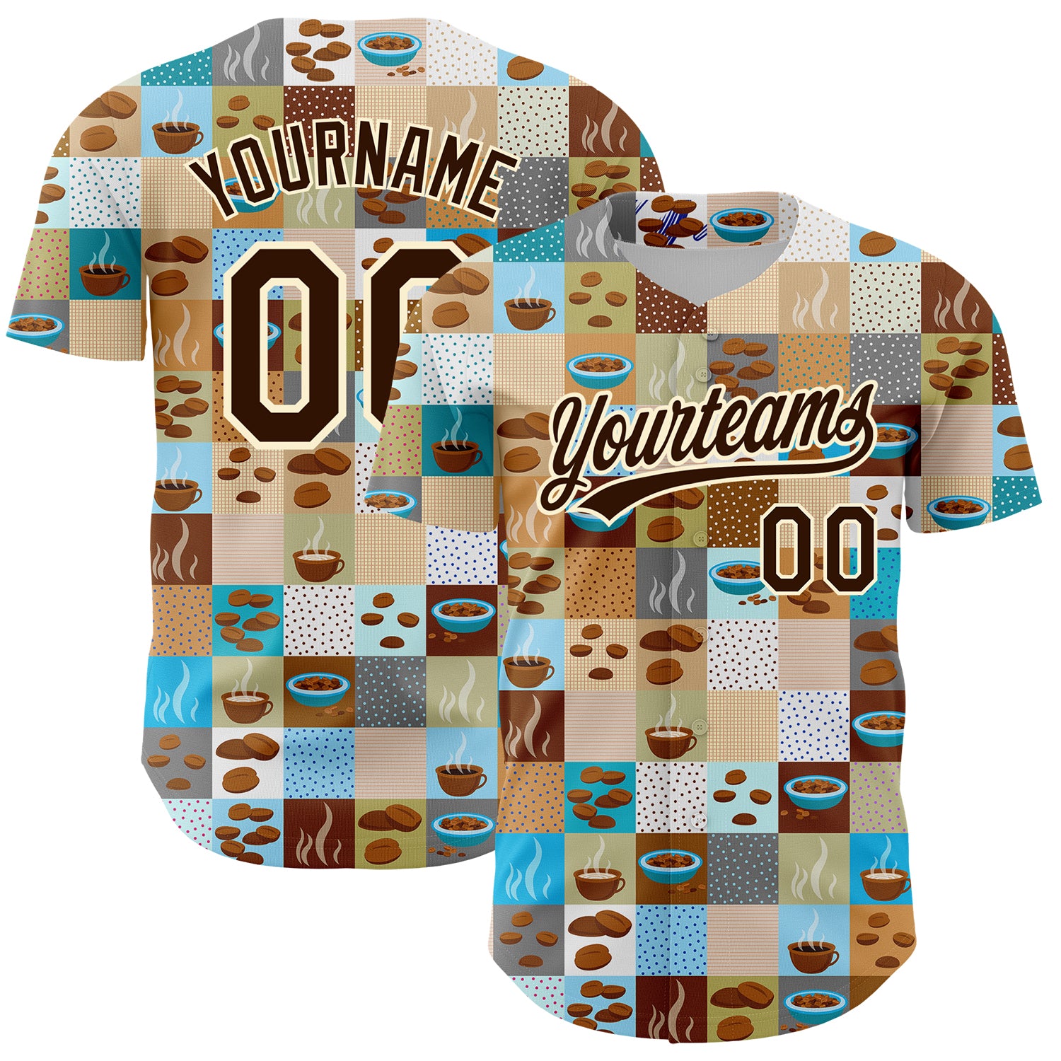 Personalized 3D Pattern Baseball Jersey for International Coffee Day in Brown Cream Personalized Brown Cream 3D Pattern Design