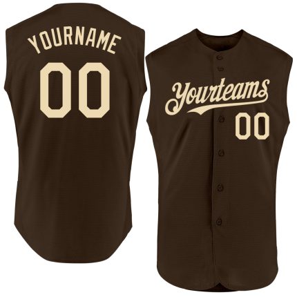 Custom Personalized Brown Cream Baseball Jersey with Name and Number - Authentic Sleeveless Team Apparel Personalized Brown