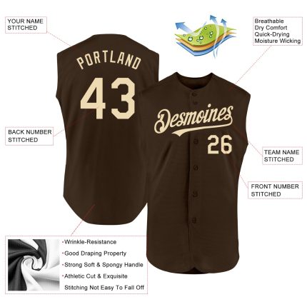 Custom Personalized Brown Cream Baseball Jersey with Name and Number - Authentic Sleeveless Team Apparel Personalized Brown