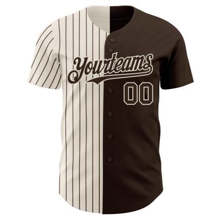 Personalized Cream-Brown Pinstripe Baseball Jersey for Fashion Enthusiasts Personalized Brown Cream-Brown Pinstripe Split