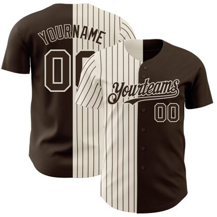 Personalized Cream-Brown Pinstripe Baseball Jersey for Fashion Enthusiasts Personalized Brown Cream-Brown Pinstripe Split