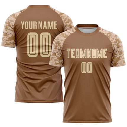 Personalized Camo Soccer Jersey - Brown and Cream Sublimation Uniform Personalized Brown Cream-Camo Sublimation Soccer Uniform