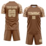 Custom Team Name Number Soccer Uniform Jersey Brown Cream Camo Personalized Personalized Brown Cream-Camo Sublimation Soccer