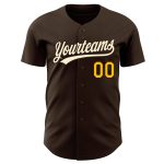 Personalized Authentic Baseball Jersey in Brown Cream-Gold Colors - Customizable Design Personalized Brown Cream-Gold Authentic