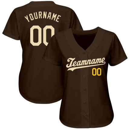 Custom Name and Number Brown Cream-Gold Baseball Jersey - Personalized Authentic Team Jersey Personalized Brown Cream-Gold