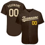 Custom Name and Number Brown Cream-Gold Baseball Jersey - Personalized Authentic Team Jersey Personalized Brown Cream-Gold