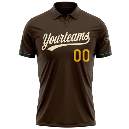 Personalized Performance Golf Polo Shirt in Brown Cream Gold-Teal Personalized Brown Cream Gold-Teal Performance Vapor Golf