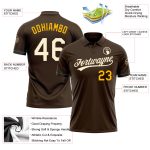 Personalized Performance Golf Polo Shirt in Brown Cream Gold-Teal Personalized Brown Cream Gold-Teal Performance Vapor Golf