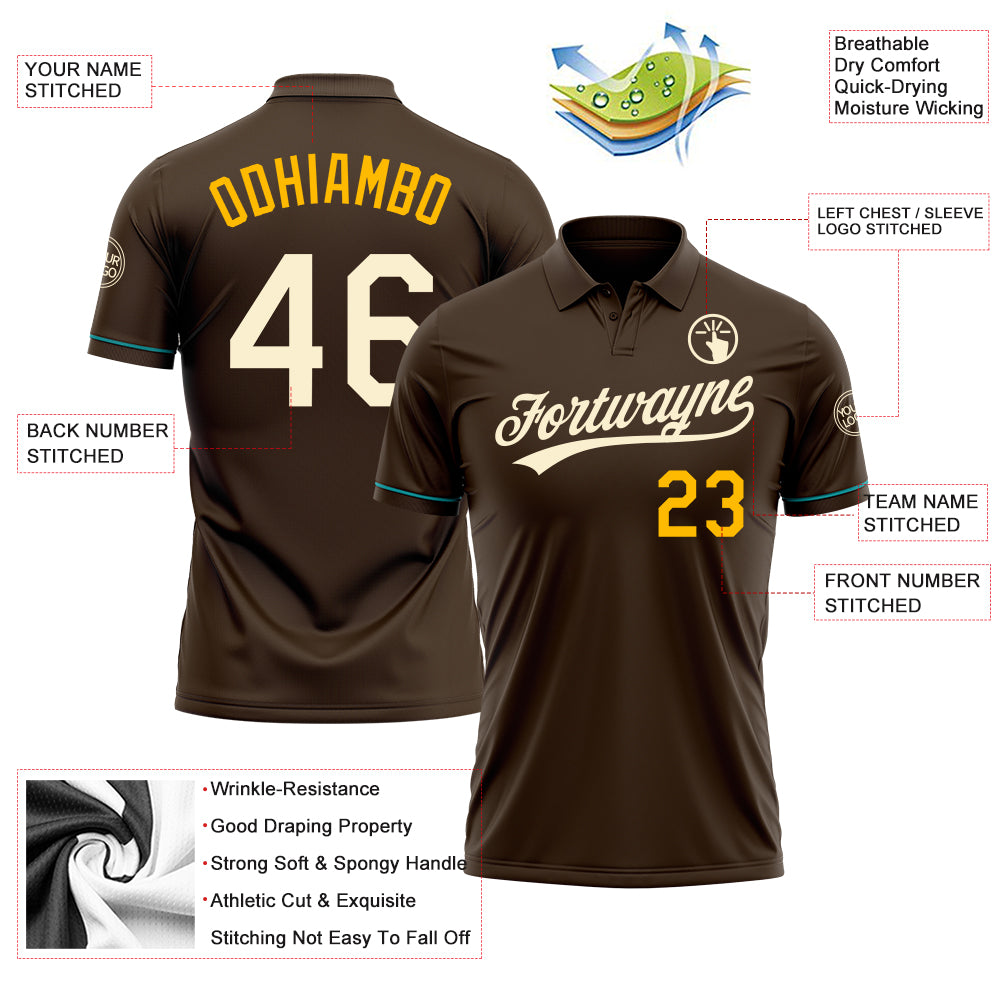 Personalized Brown Cream Gold-Teal Performance Vapor Golf Polo Shirt Personalized Performance Golf Polo Shirt in Brown Cream Gold-Teal Personalized Brown Cream Gold-Teal Performance Vapor Golf - Image 3