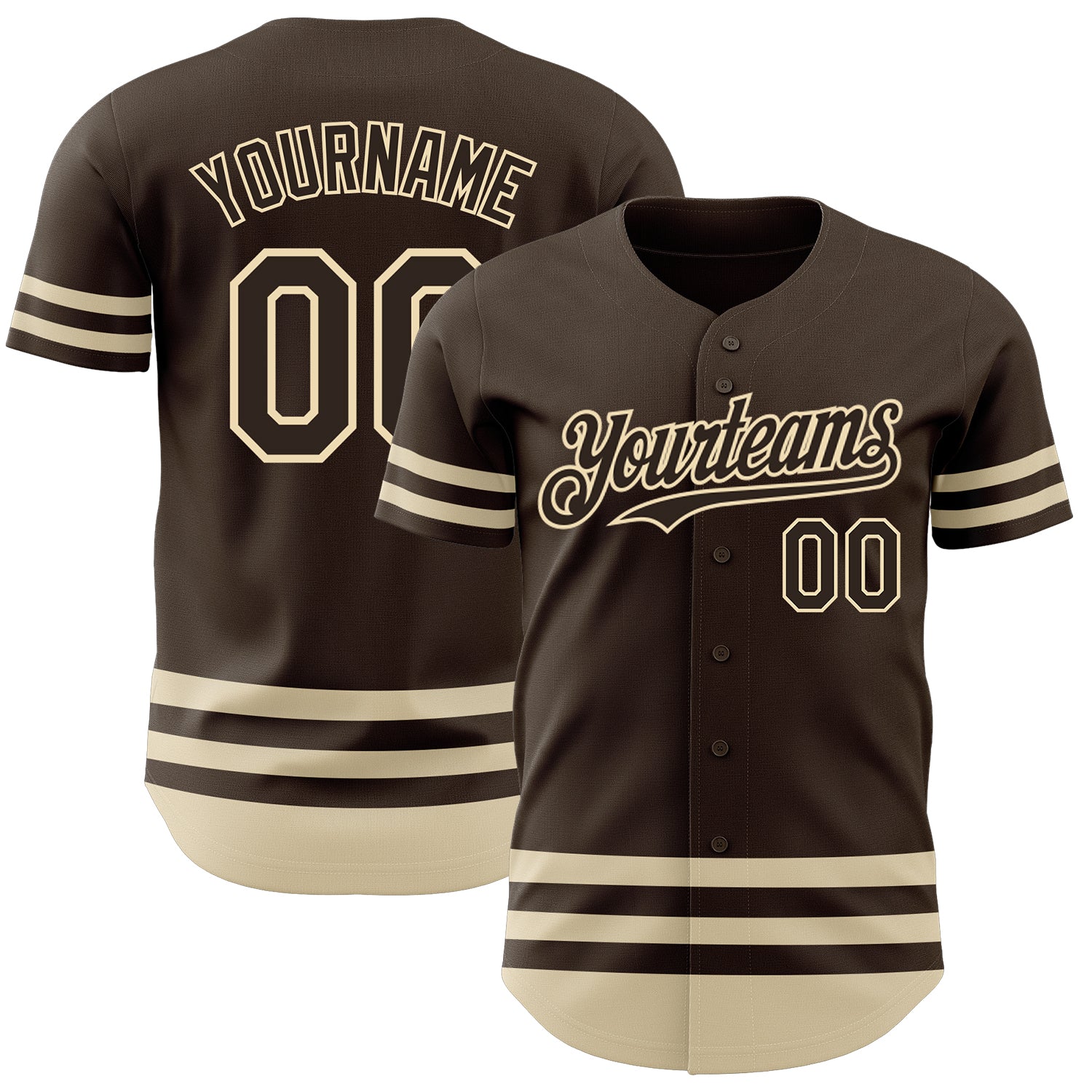 Custom Name and Number Authentic Baseball Jersey - Personalized Brown Cream Line Team Jersey Personalized Brown Cream Line