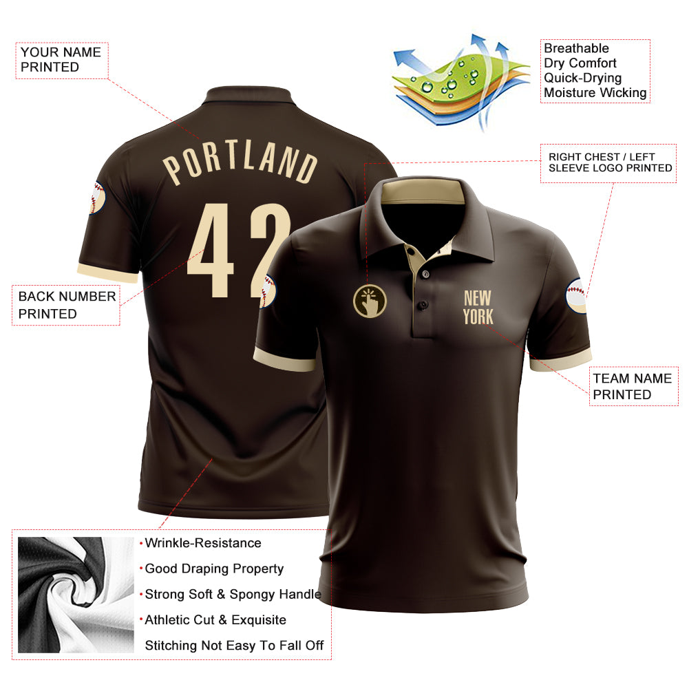 Personalized Brown Cream Performance Golf Polo Shirt Personalized Performance Golf Polo Shirt in Brown Cream for Men & Women Personalized Brown Cream Performance Golf Polo Shirt - Image 3