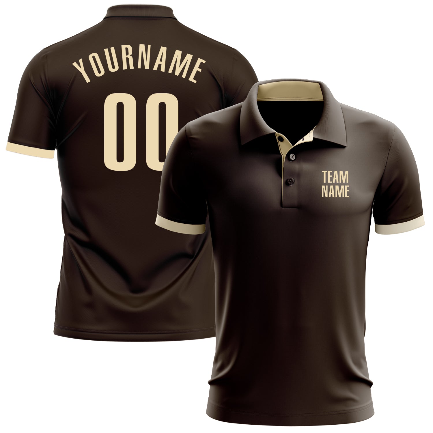 Custom Team Name Number Personalized Performance Golf Polo Shirt Brown Cream Personalized Brown Cream Performance Golf Polo